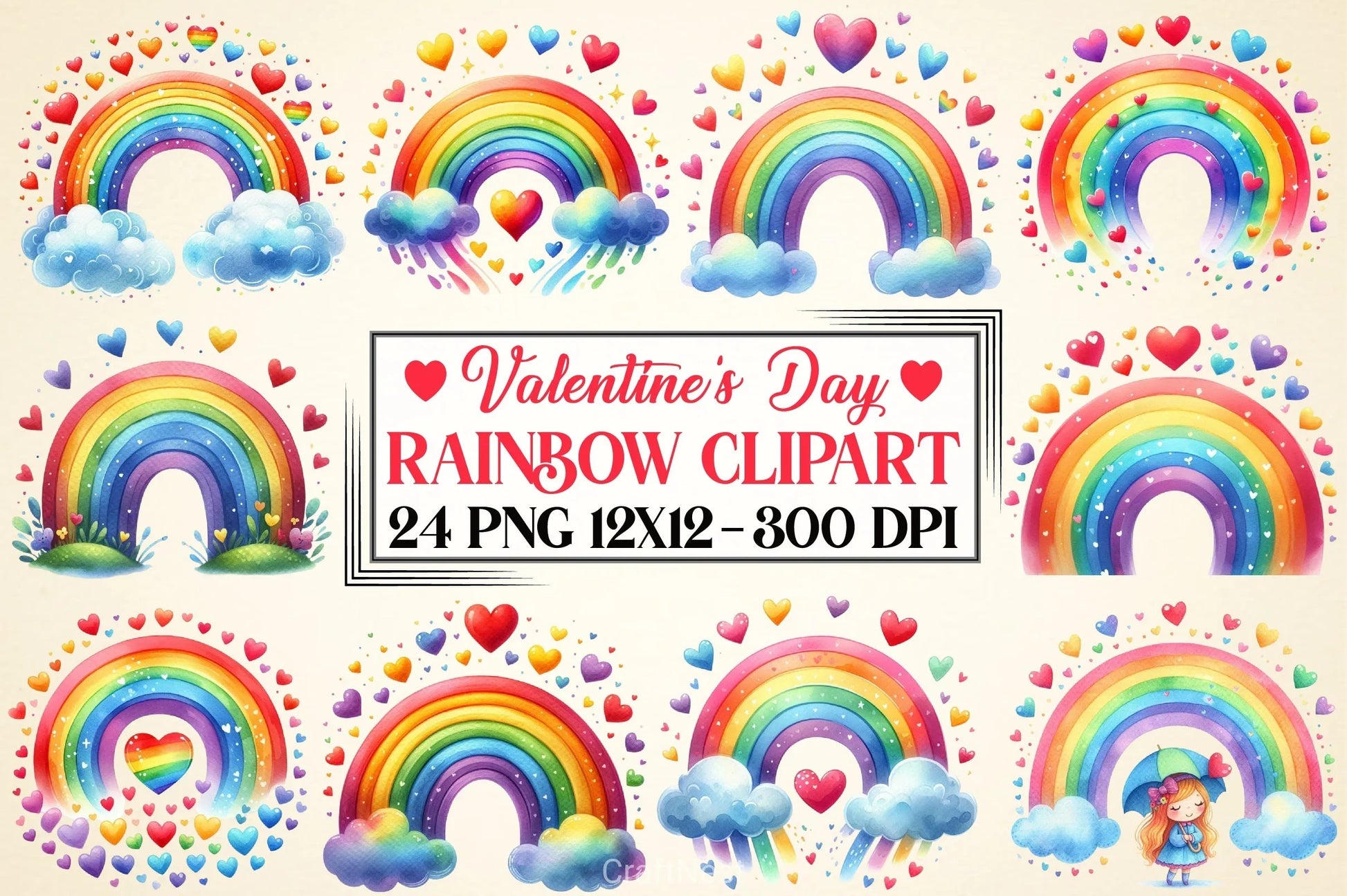 Valentine's Day Rainbow Clipart Bundle - CraftNest - Digital Crafting and Art