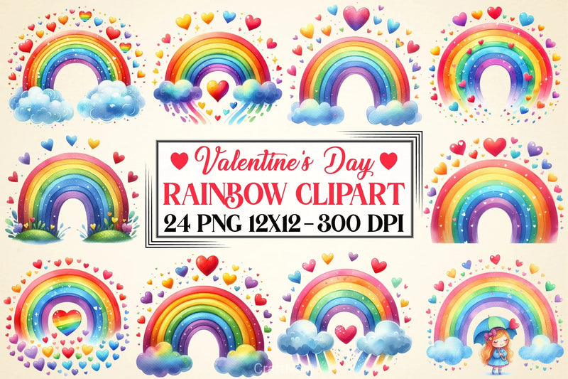Valentine's Day Rainbow Clipart Bundle - CraftNest - Digital Crafting and Art