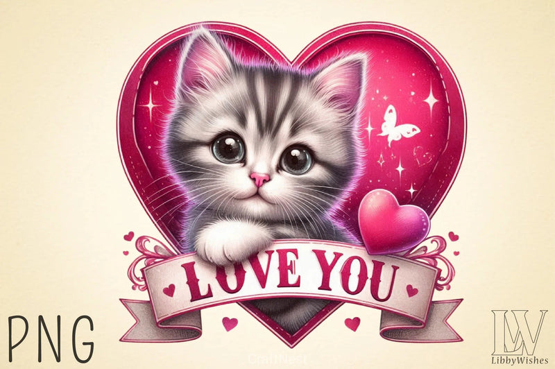 Love You Cat Valentine's Day Clipart Bundle 1 - CraftNest - Digital Crafting and Art