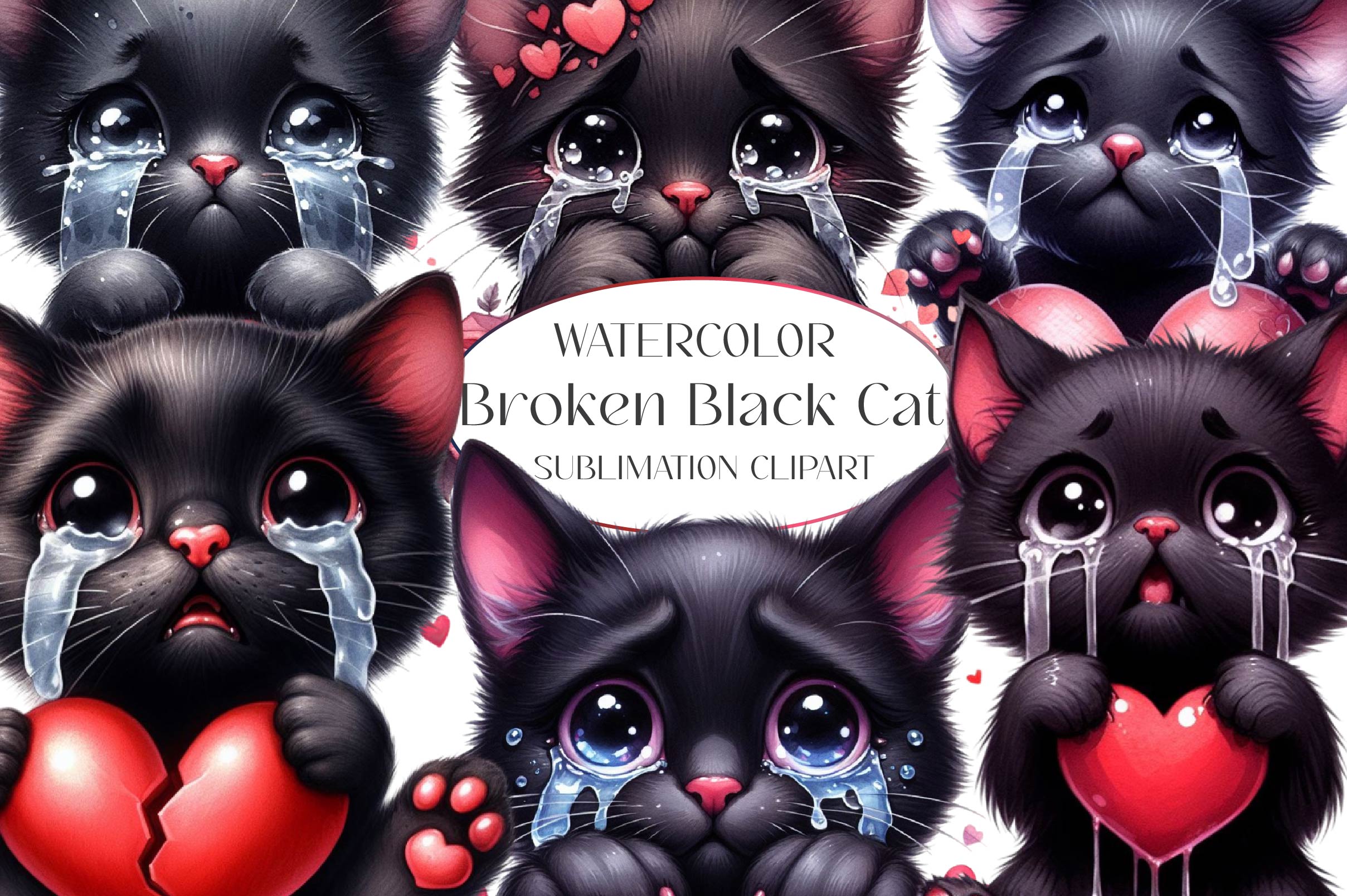 Broken Black Cat Clipart Bundle