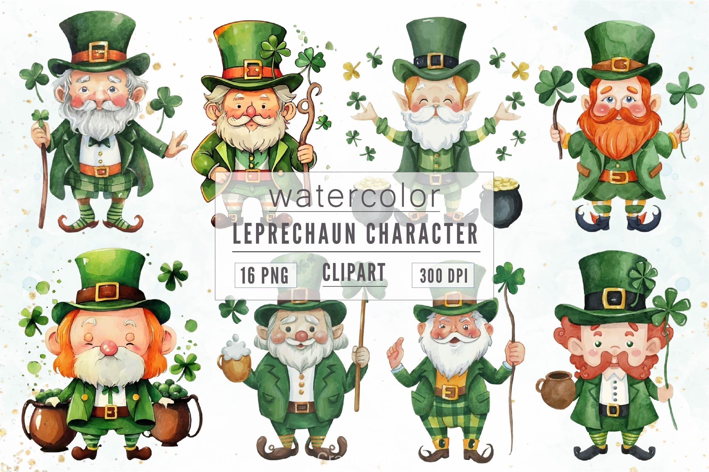 Leprechaun Cartoon Character Clipart Bundle 2