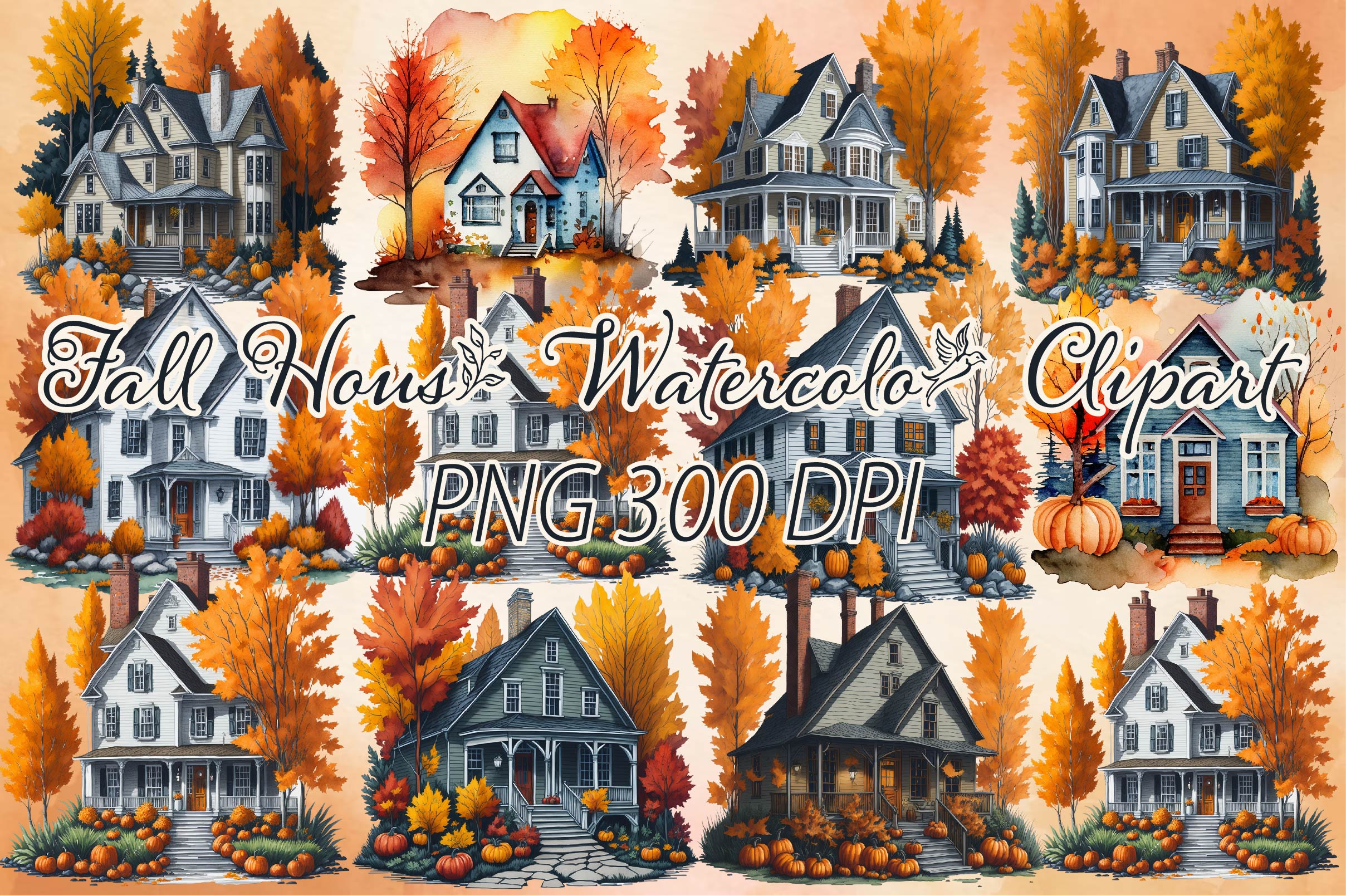 Fall House Clipart Bundle