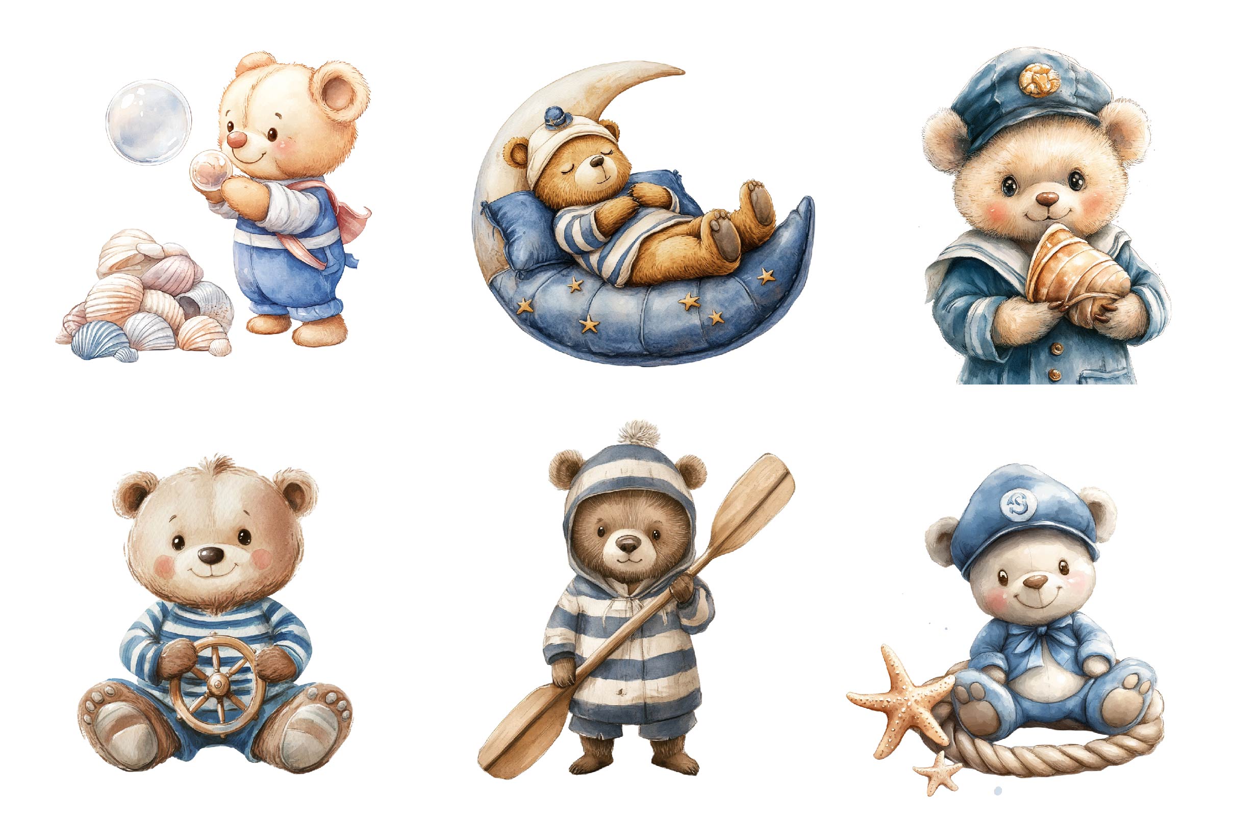 Bear Sailor Nautical Clipart Bundle