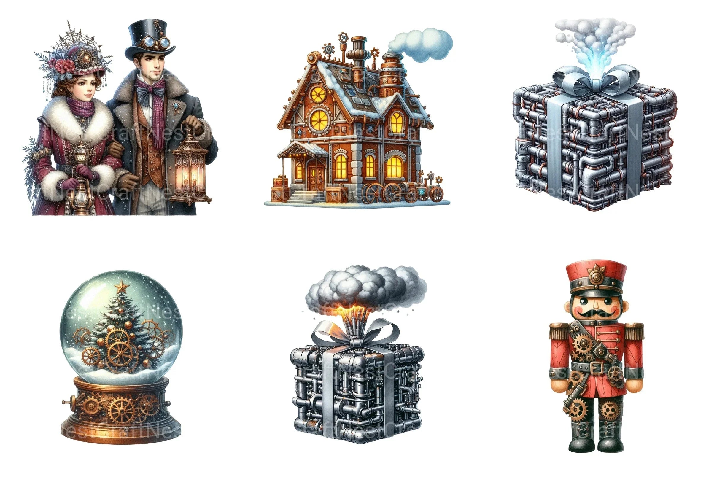 Steampunk Christmas Snowman Clipart Bundle - CraftNest - Digital Crafting and Art