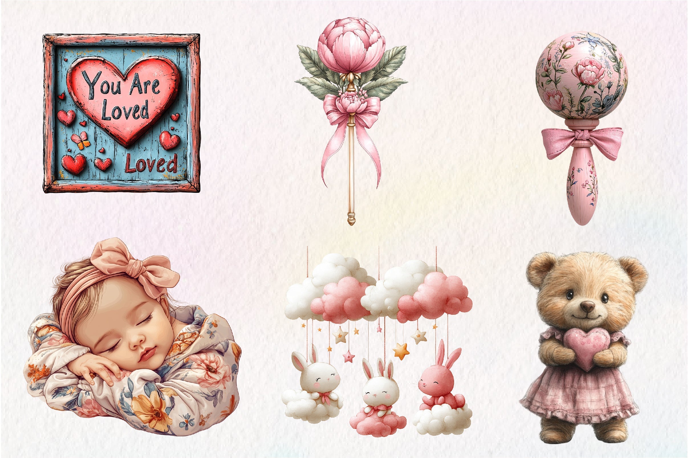 Pink Baby Girl Nursery Clipart Bundle 3