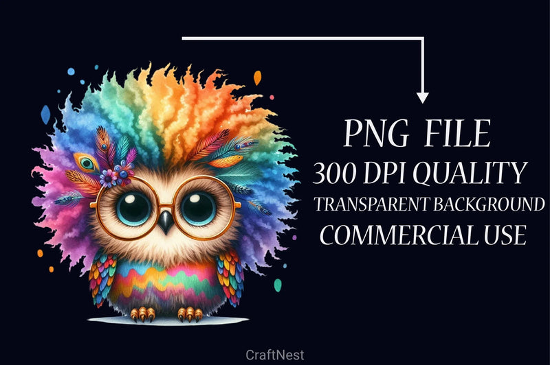 Rainbow Owl Clipart Bundle - CraftNest - Digital Crafting and Art