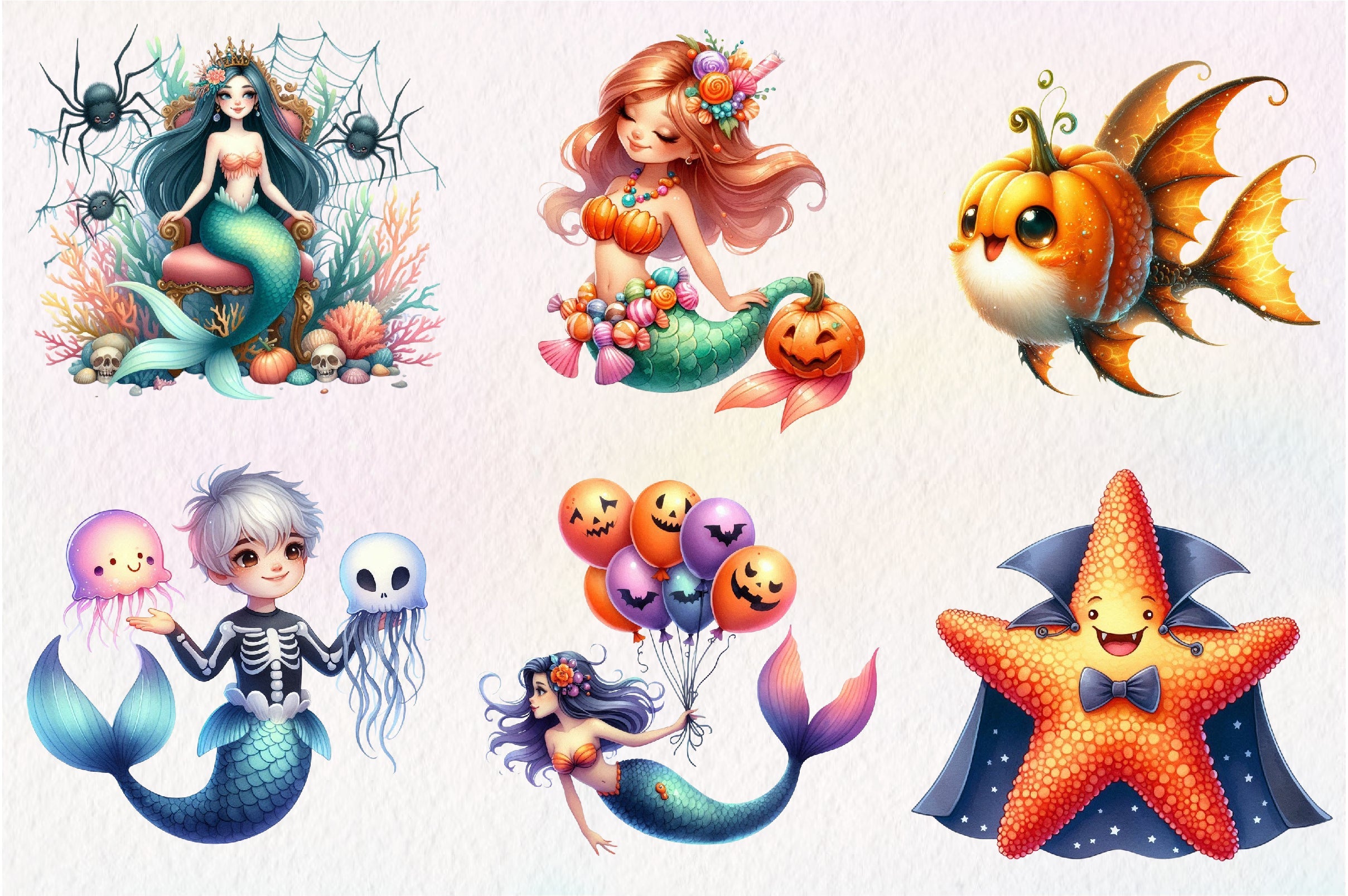 Cute Halloween Undersea Clipart Bundle