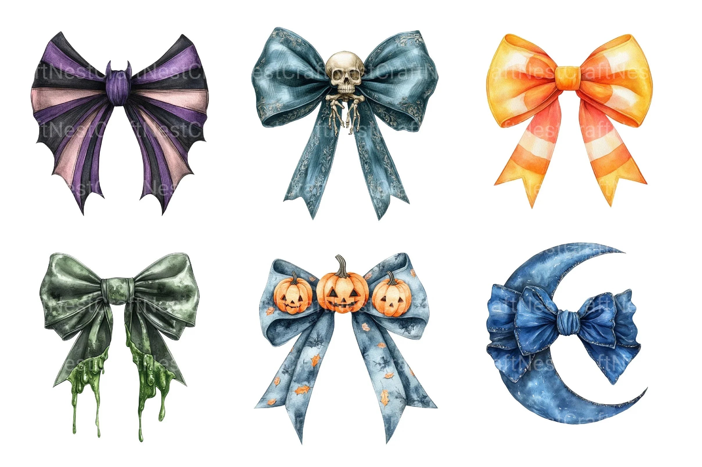 Halloween Bow Ribbon Clipart Bundle 1 - CraftNest - Digital Crafting and Art