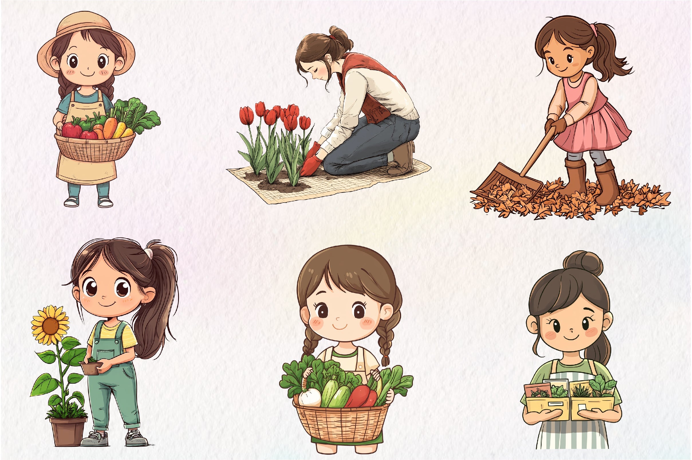 Gardening Girl Clipart Bundle