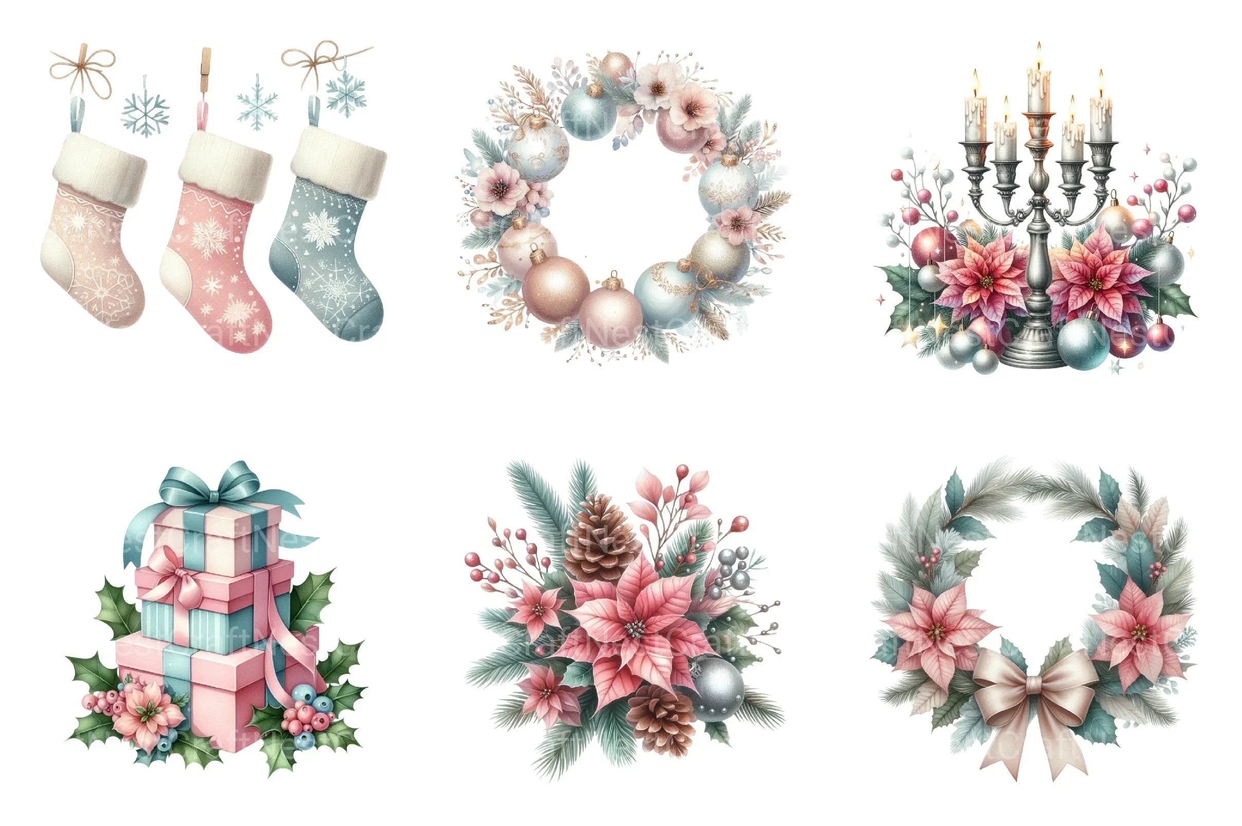 Pink Mint Christmas Pastel Character Clipart Bundle - CraftNest - Digital Crafting and Art