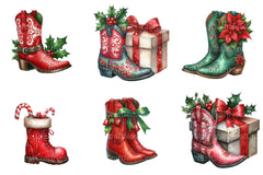 Festive Christmas Cowboy Boots Clipart Bundle - CraftNest - Digital Crafting and Art