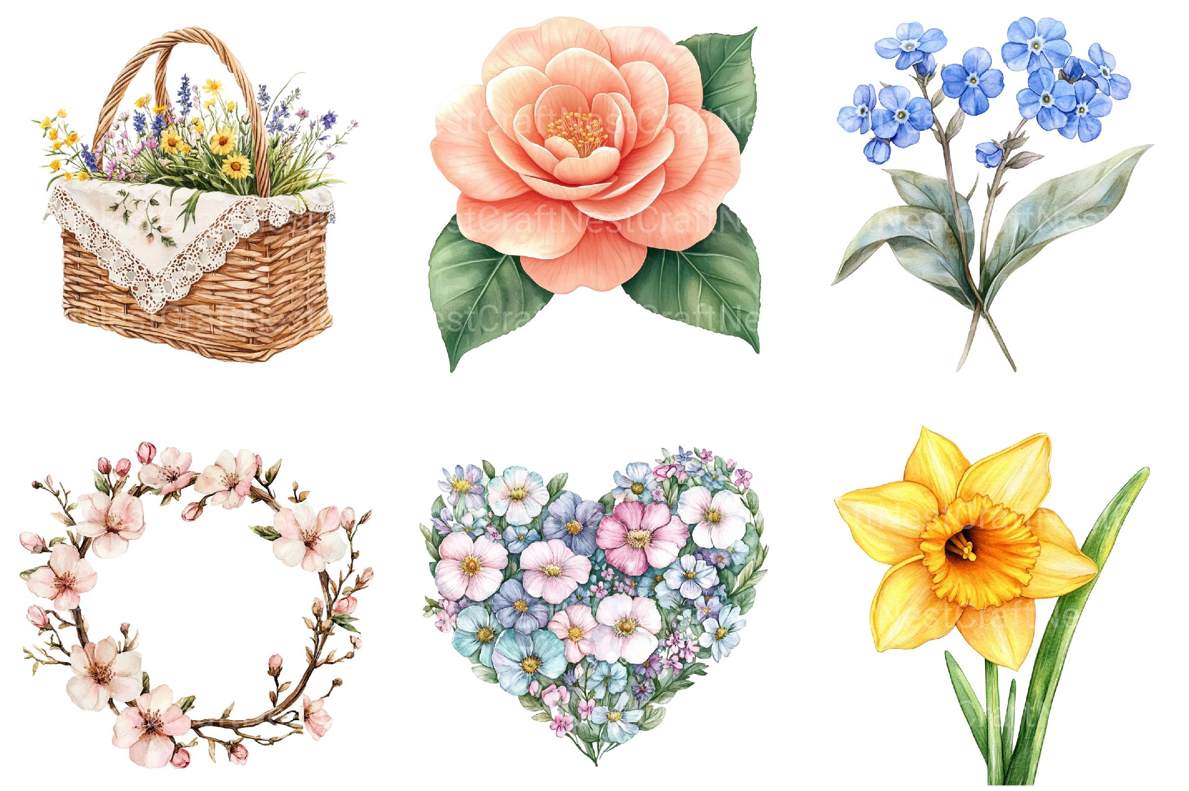 Botanical Spring Blooms Clipart