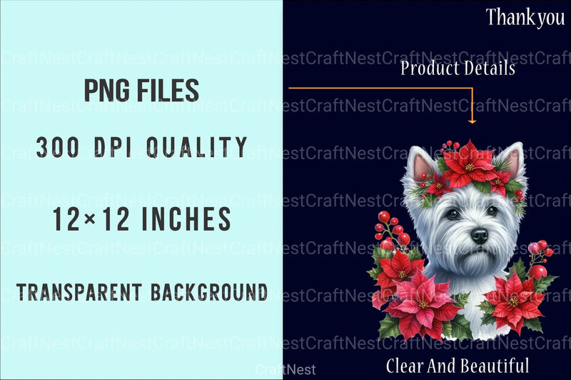 Christmas Westie Dog Clipart Set - CraftNest - Digital Crafting and Art