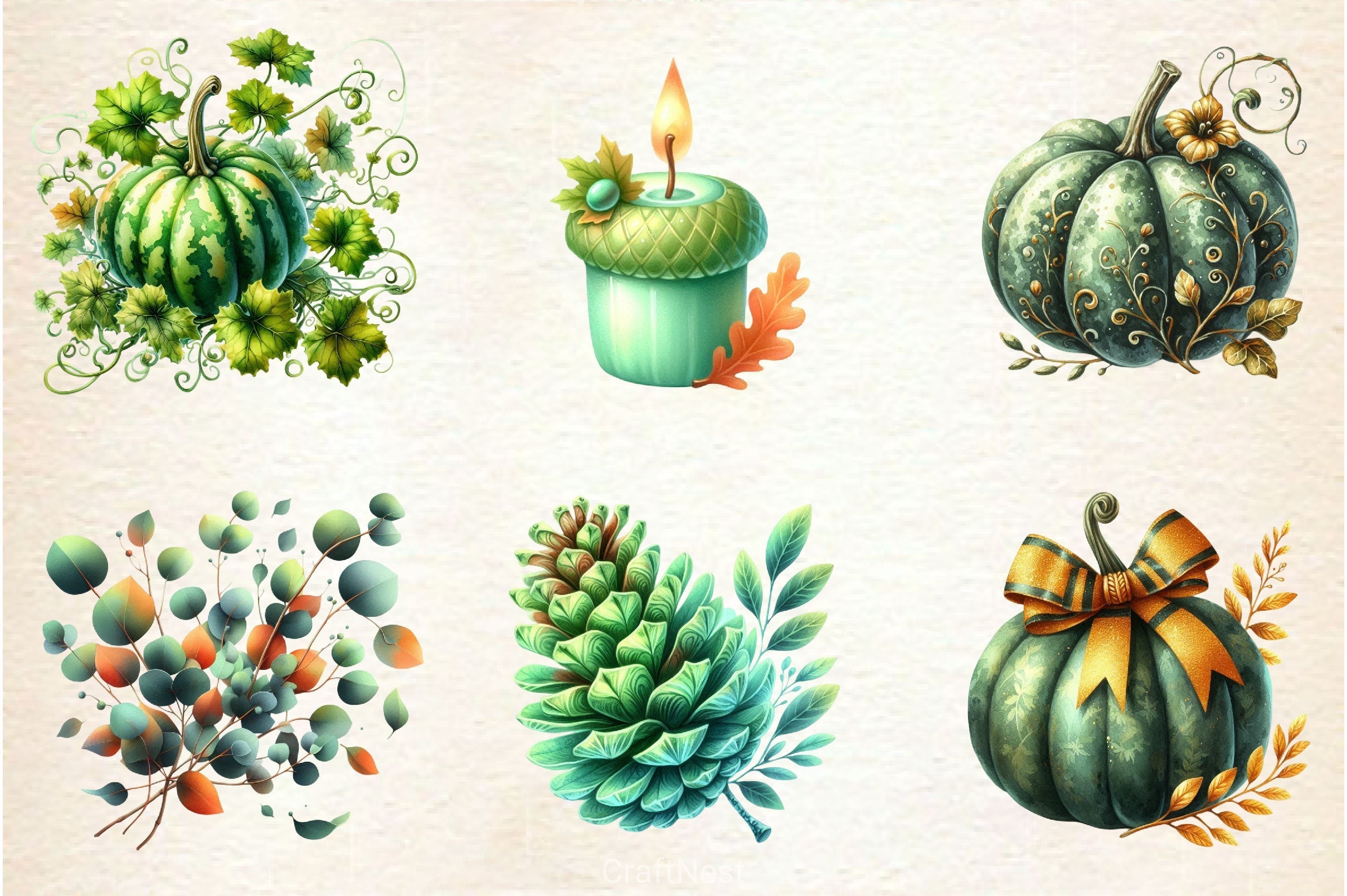 Green Autumn Clipart Bundle
