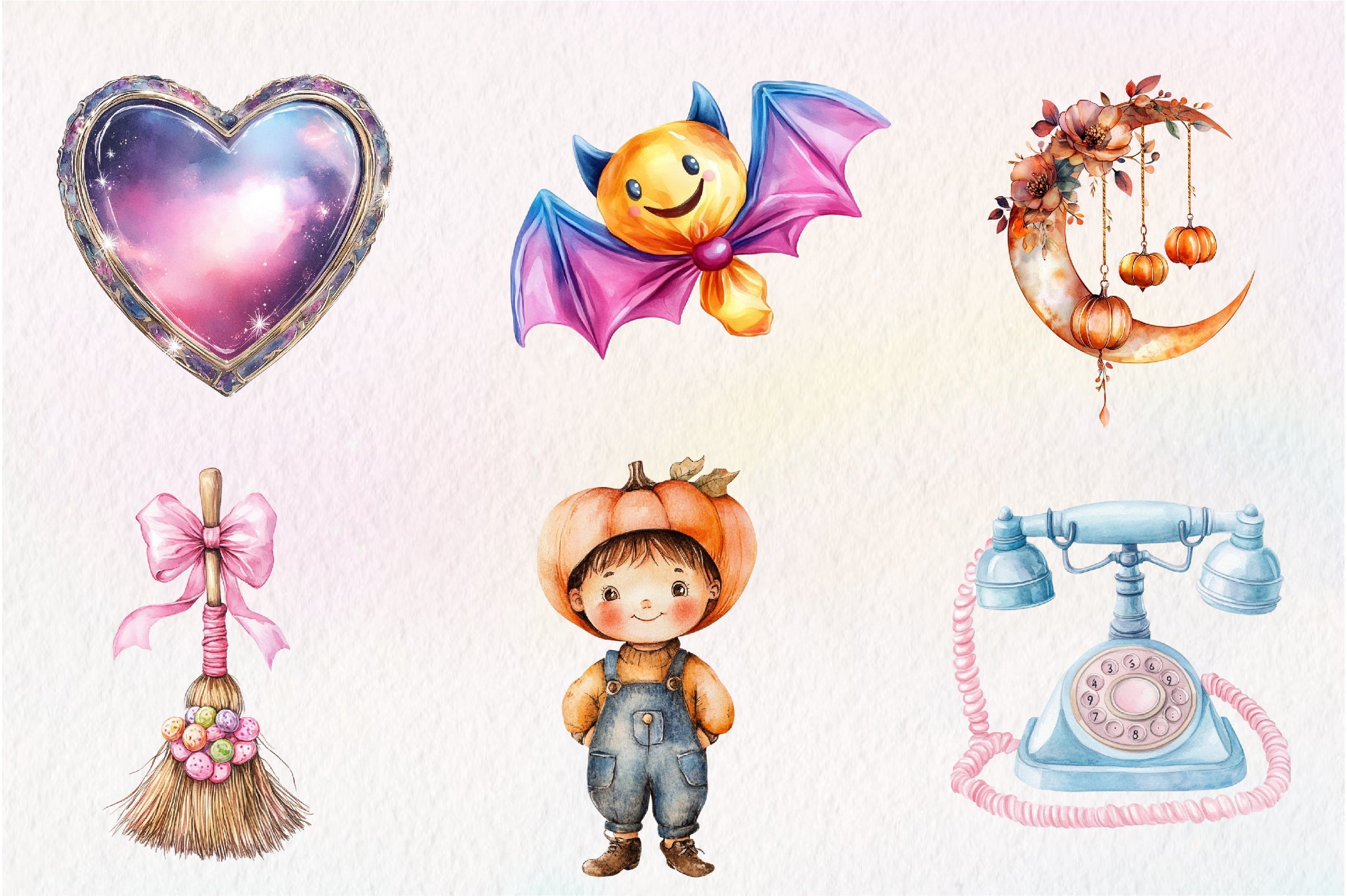 Cute Vintage Aesthetic Halloween Clipart Bundle