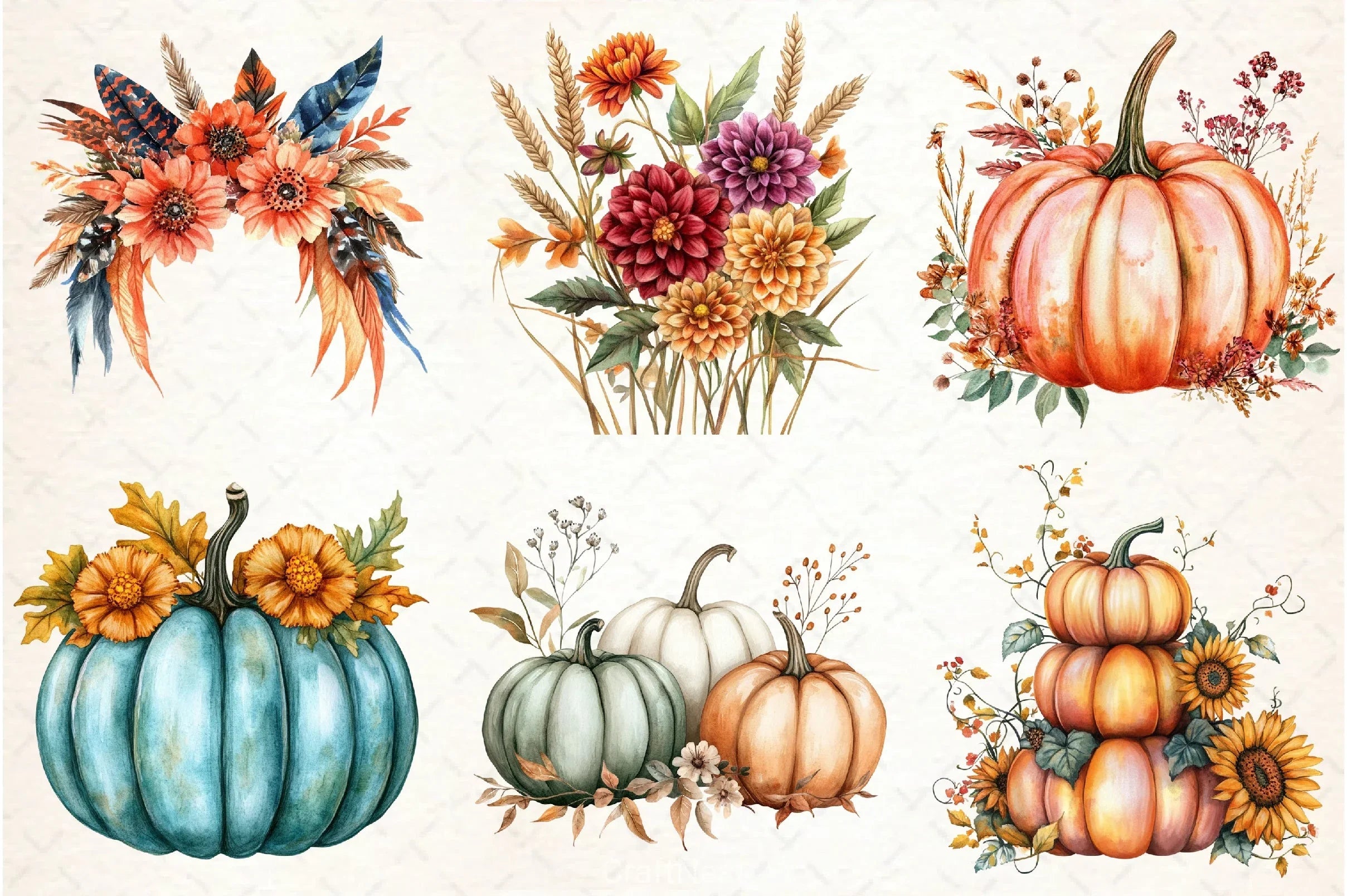 Autumn Flower & Pumpkin Clipart Bundle - CraftNest - Digital Crafting and Art