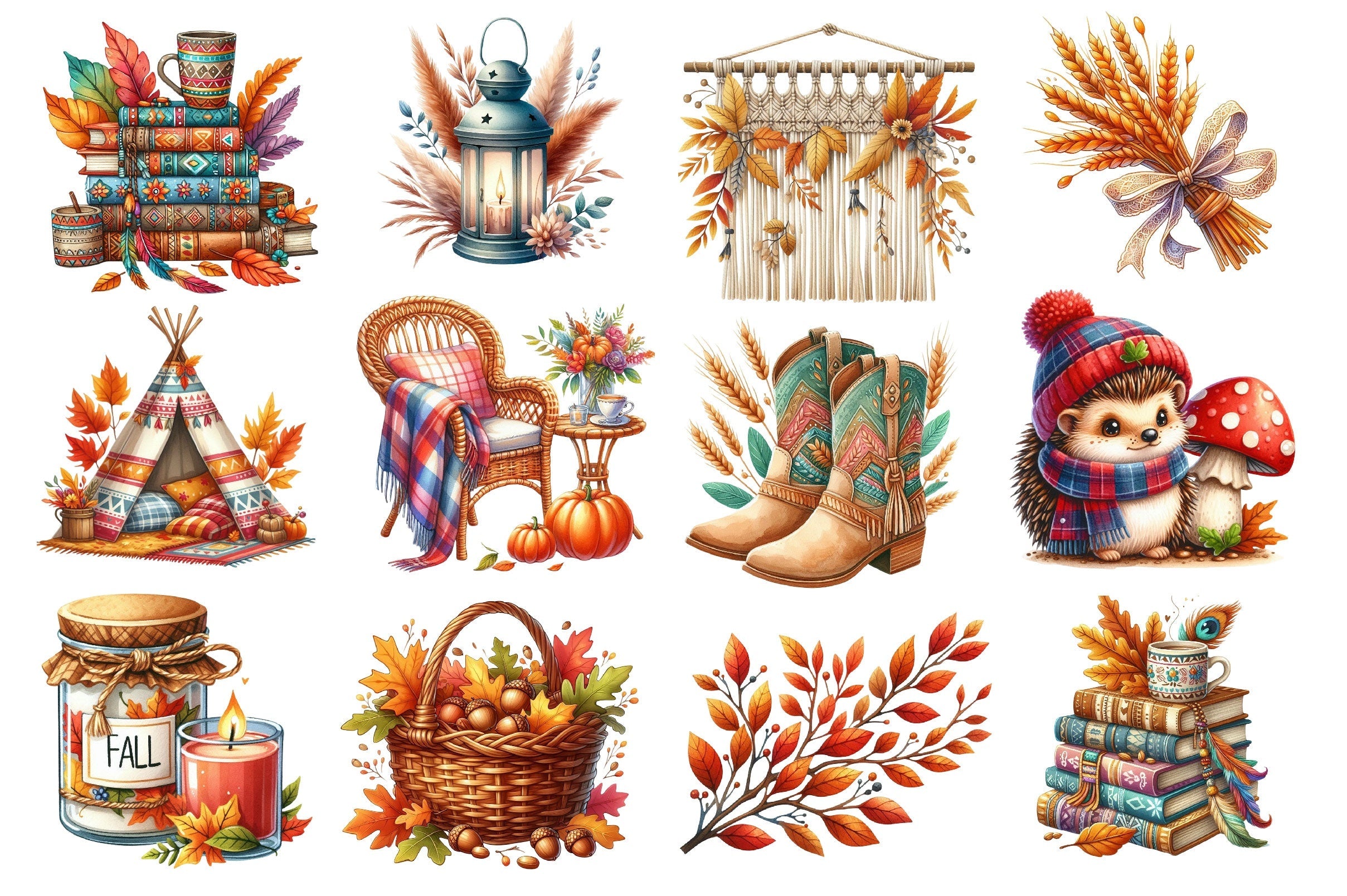 Boho Autumn Clipart Bundle 5