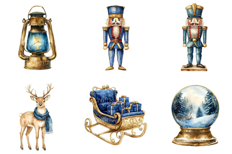 Gold and Blue Christmas Clipart Bundle - CraftNest - Digital Crafting and Art