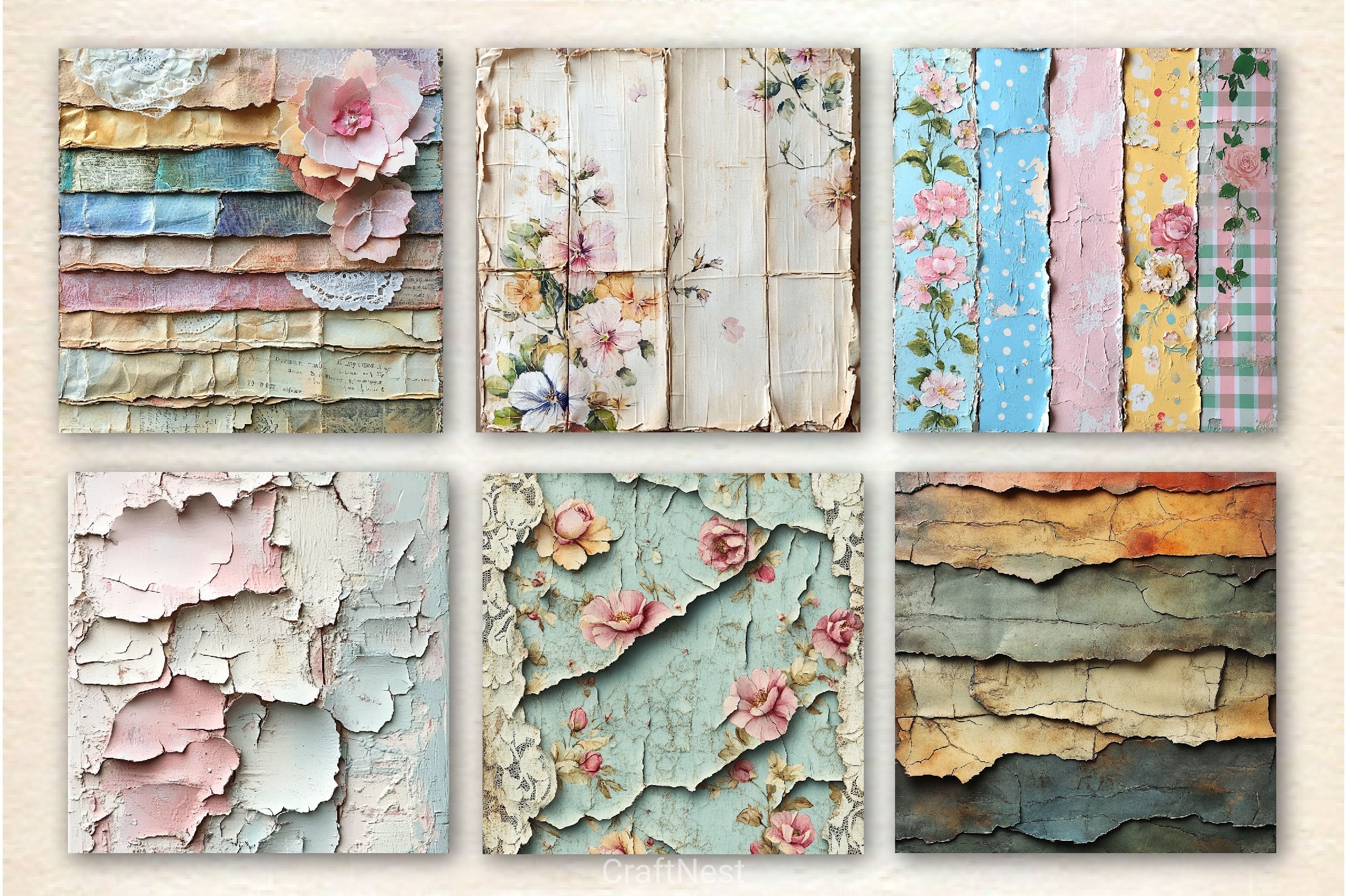 Seamless Shabby Chic Layered Torn Paper Digital Paper