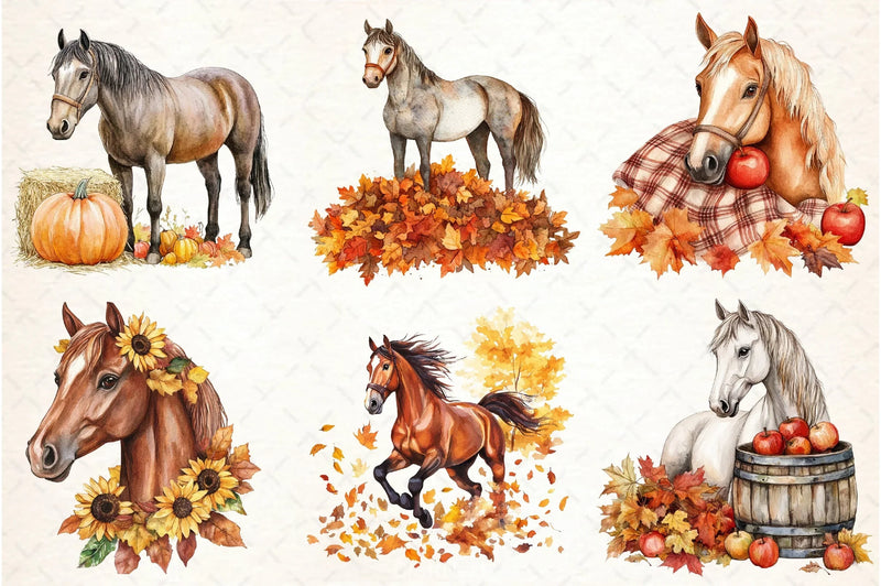 Autumn Brown Horse Clipart Bundle - CraftNest - Digital Crafting and Art