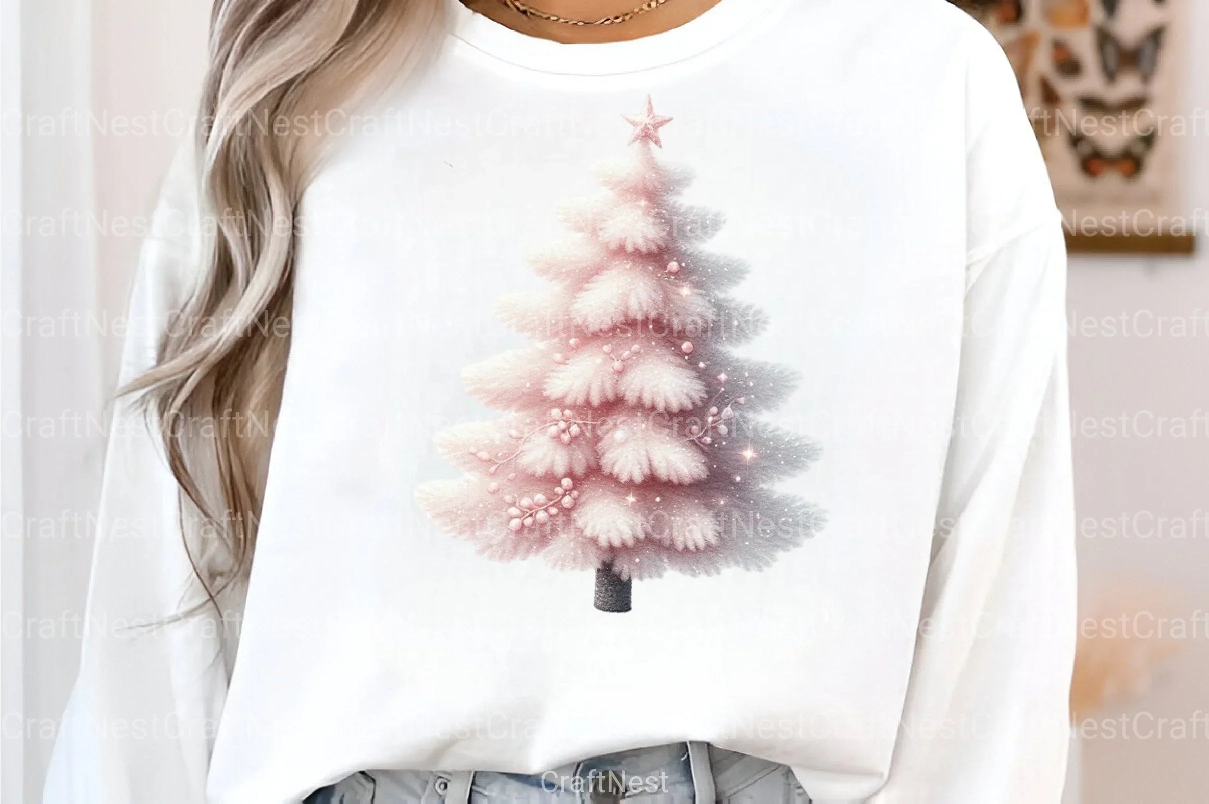 Pink Christmas Tree Clip Art Bundle - CraftNest - Digital Crafting and Art