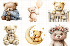 Beige Teddy Bear Nursery Clipart Bundle 2 - CraftNest - Digital Crafting and Art