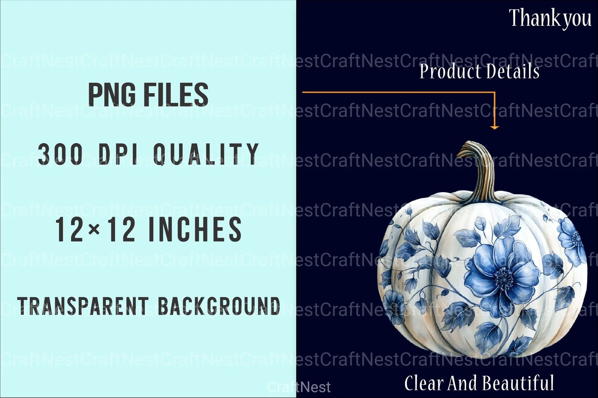 Blue & Ivory Chinoiserie Halloween Clipart Bundle - CraftNest - Digital Crafting and Art