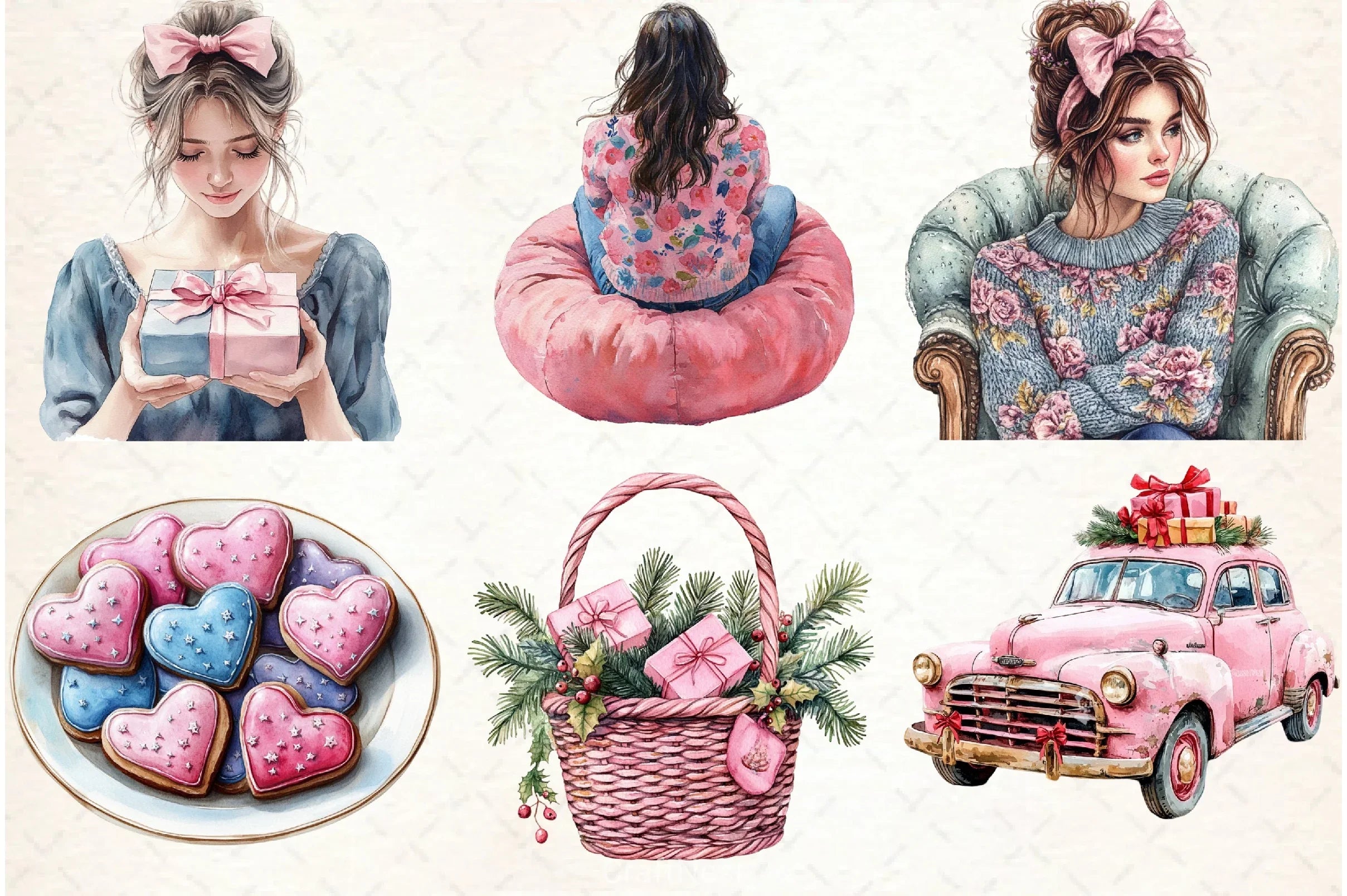 Pink Chinoiserie Christmas Clipart Bundle - CraftNest - Digital Crafting and Art