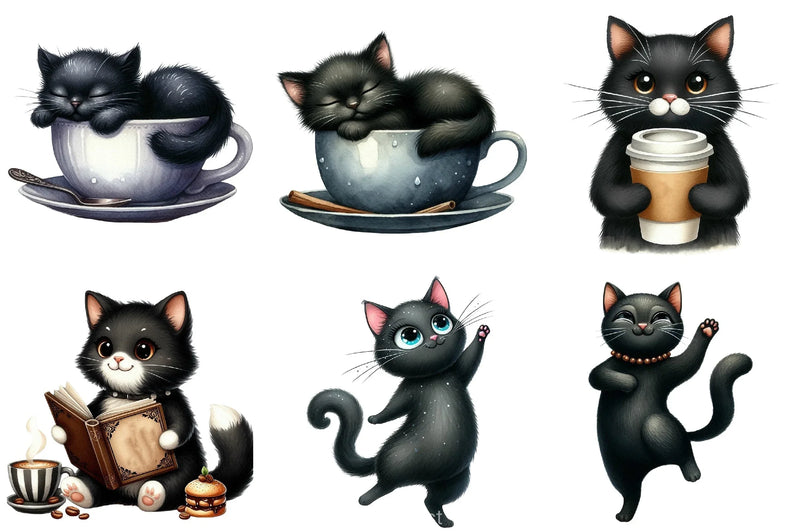 Cat Silhouette Coffee Clipart Bundle - CraftNest - Digital Crafting and Art