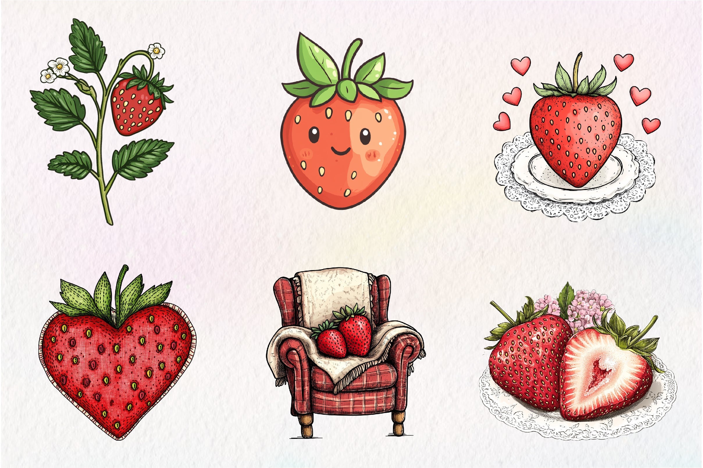 Cute Cottagecore Strawberry Clipart Bundle