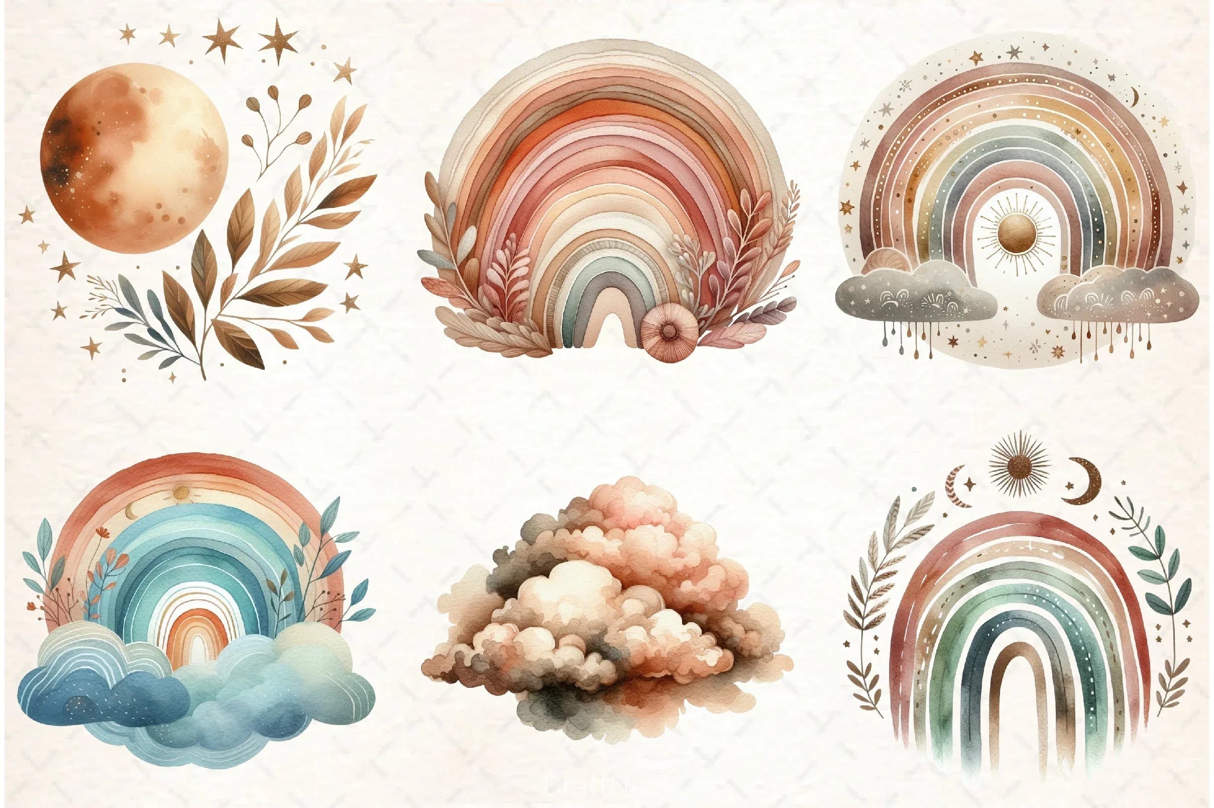 Boho Rainbow Clipart Bundle - CraftNest - Digital Crafting and Art