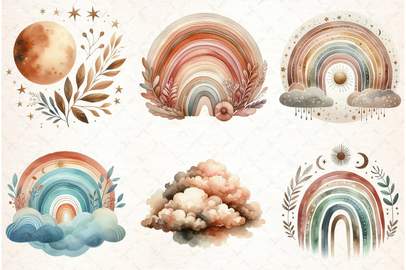 Boho Rainbow Clipart Bundle - CraftNest - Digital Crafting and Art