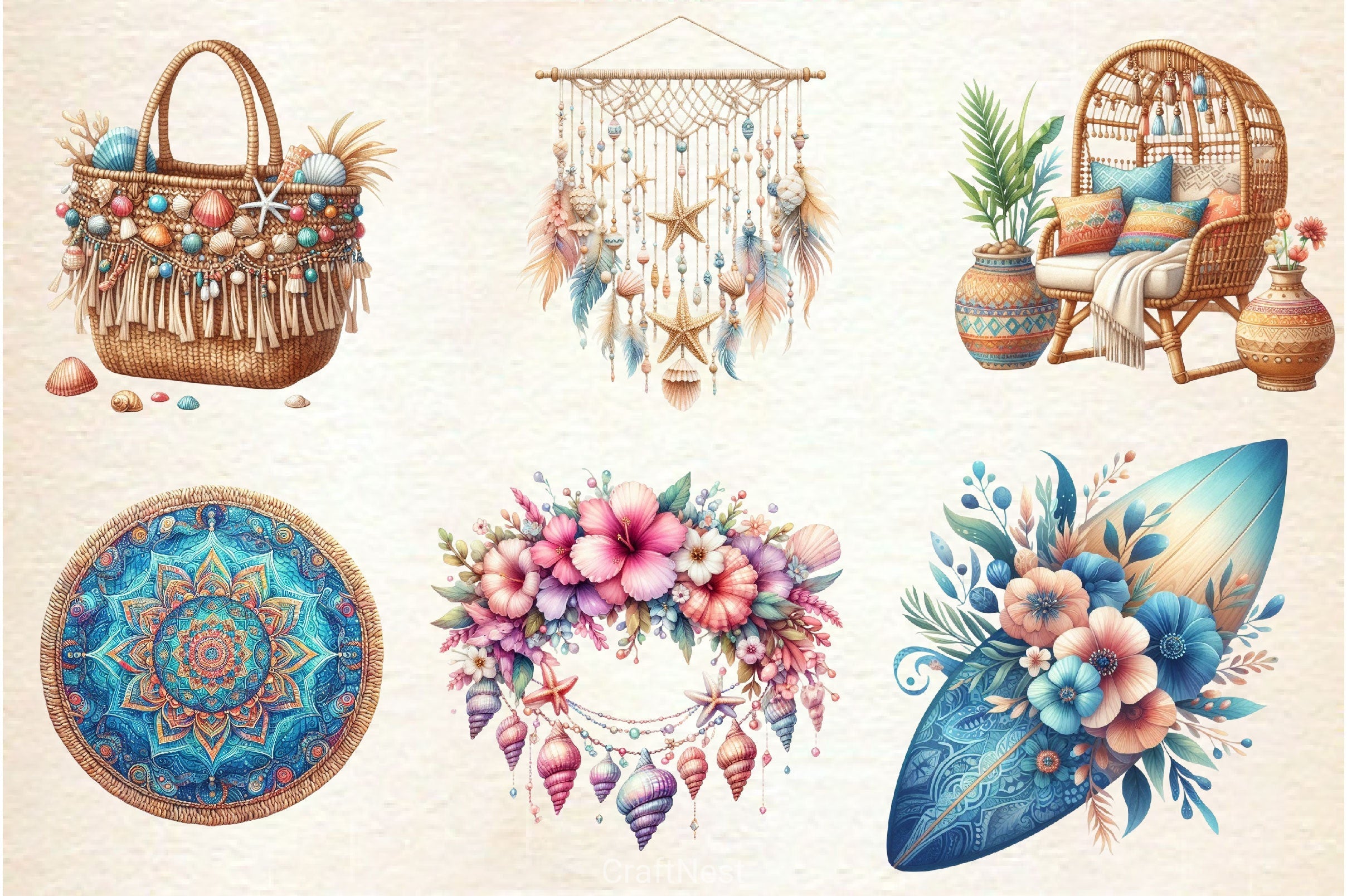 Ocean Boho Summer Clipart Bundle 2