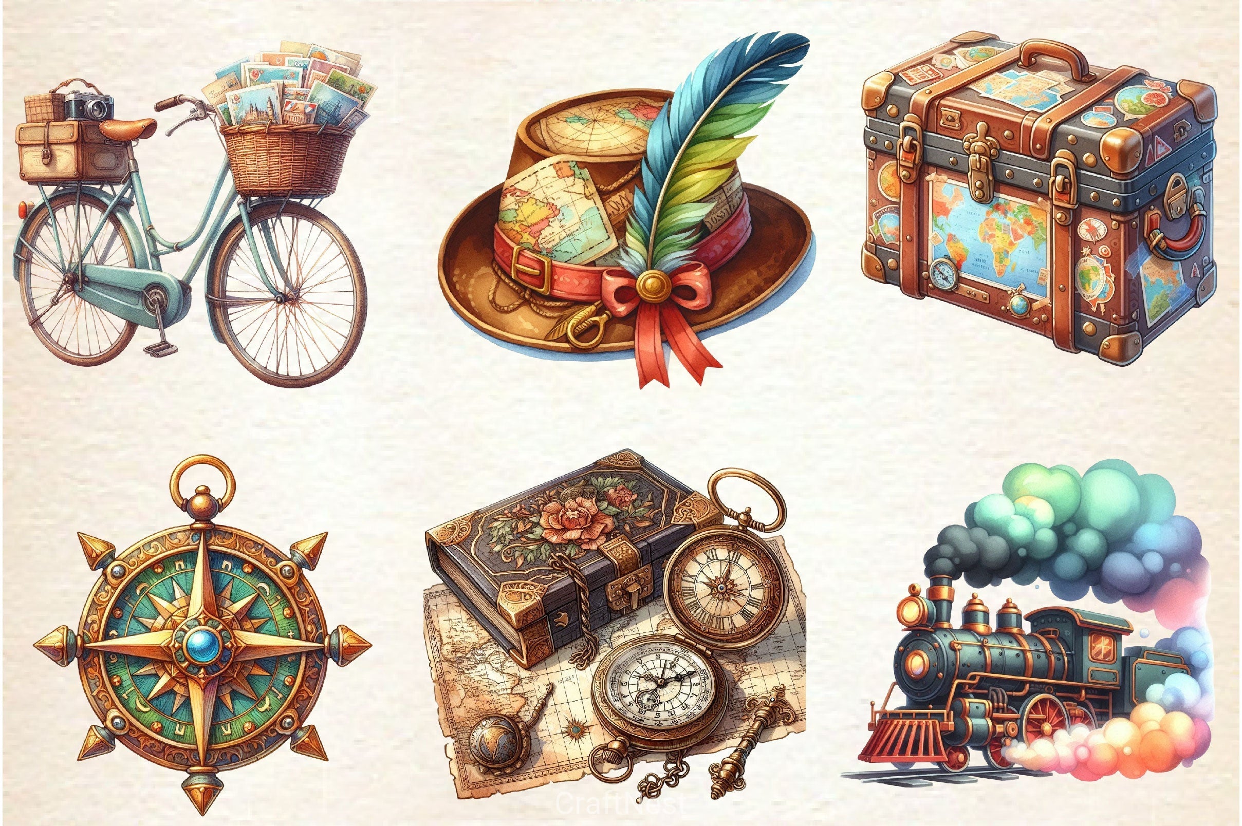 Vintage Travel Clipart Bundle 3