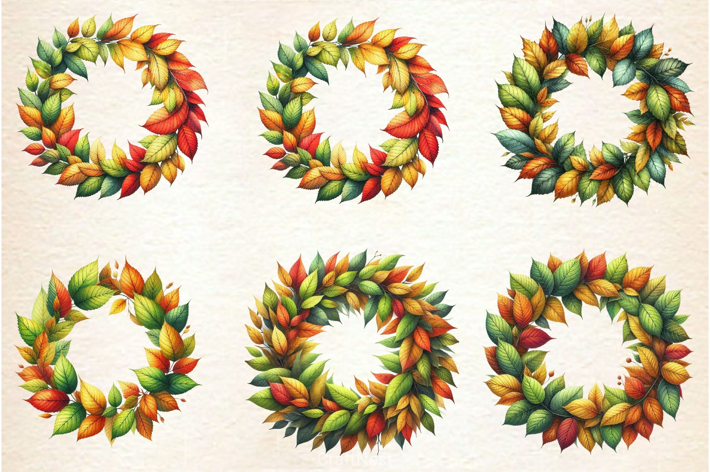Crisp Leaf Wreath Clipart Bundle