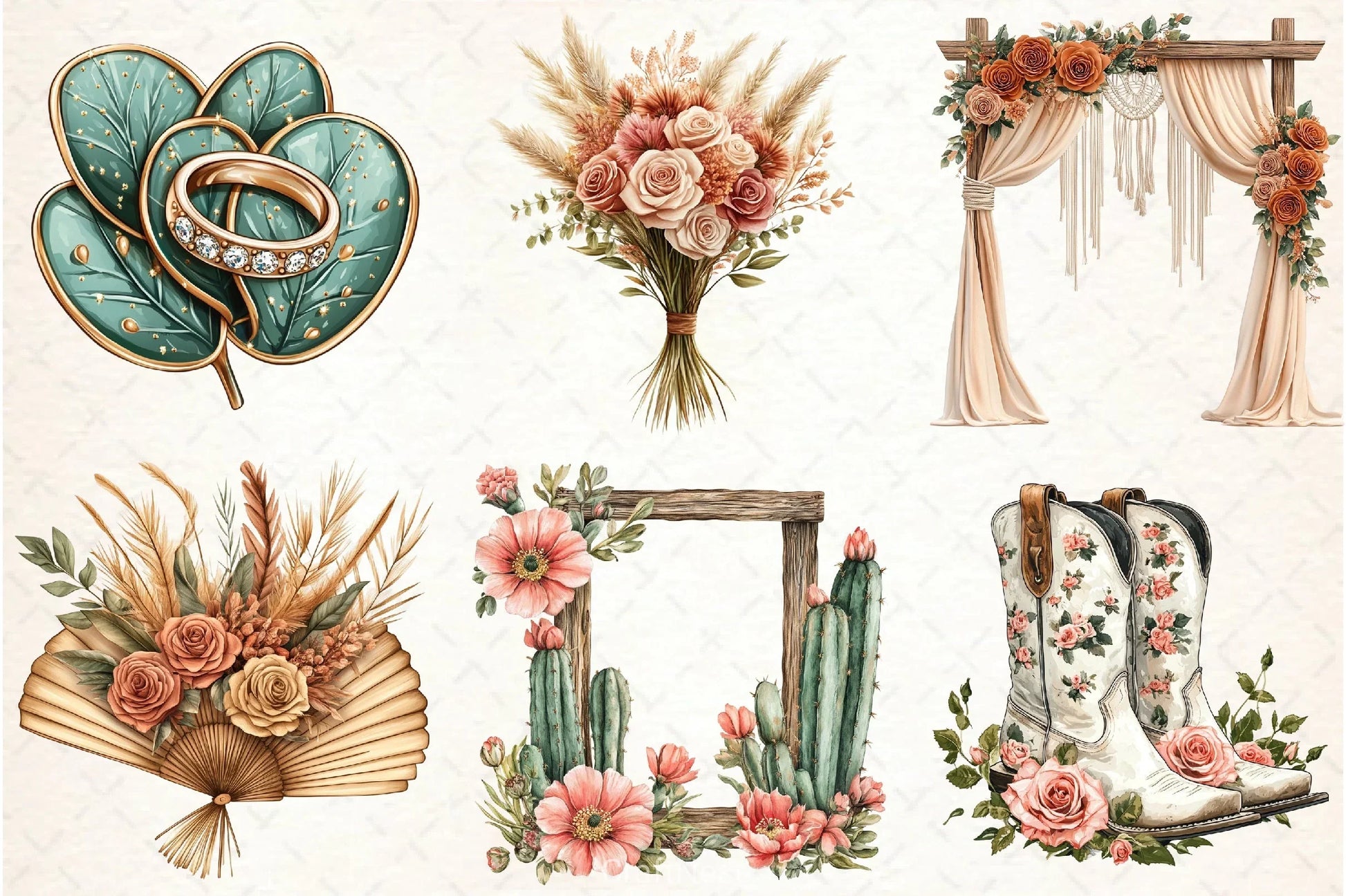Western Boho Wedding Clipart Bundle 5 - CraftNest - Digital Crafting and Art