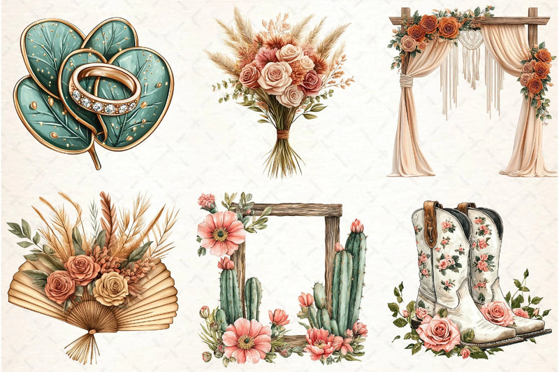 Western Boho Wedding Clipart Bundle 5 - CraftNest - Digital Crafting and Art