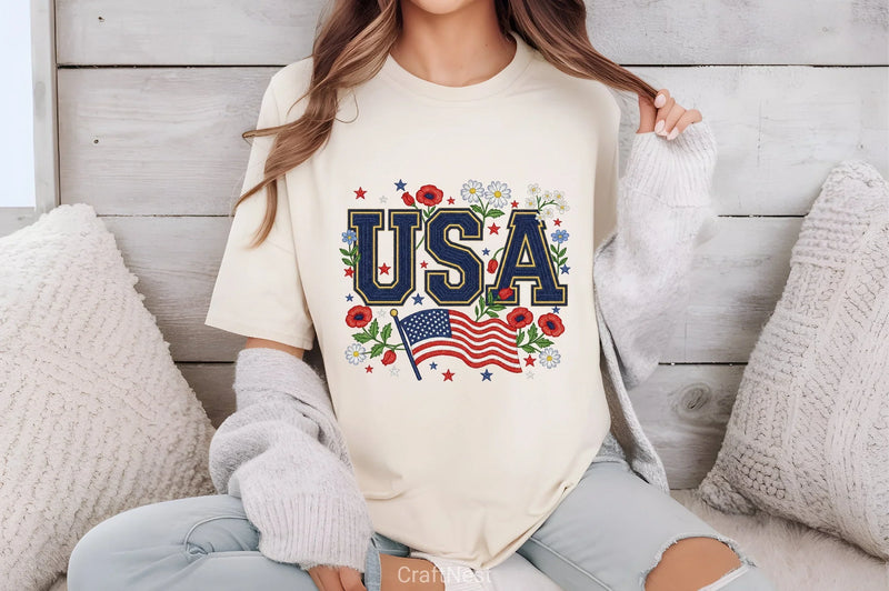 Floral Embroidery USA Retro Clipart Bundle - CraftNest - Digital Crafting and Art