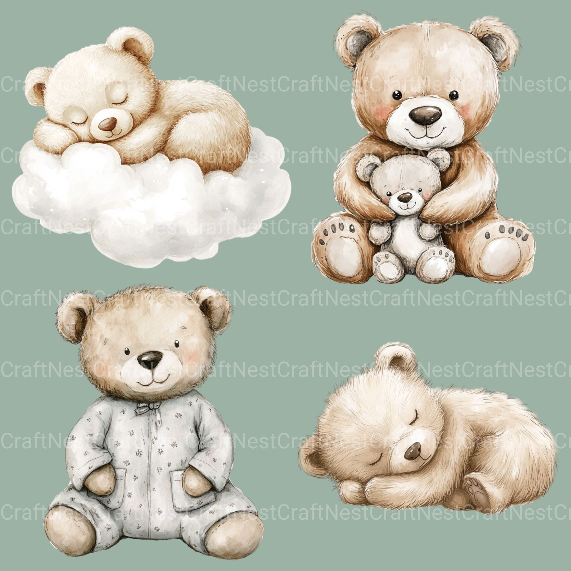 Neutral Bear Nursery Clipart Bundle