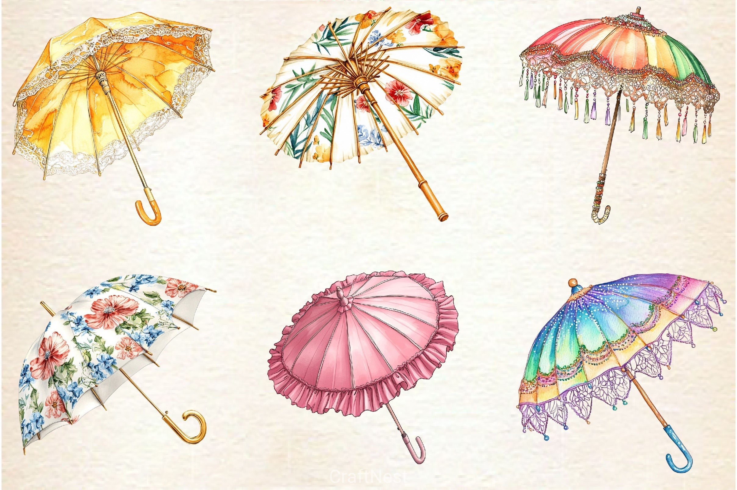 Spring Umbrella Parasol Clipart Bundle