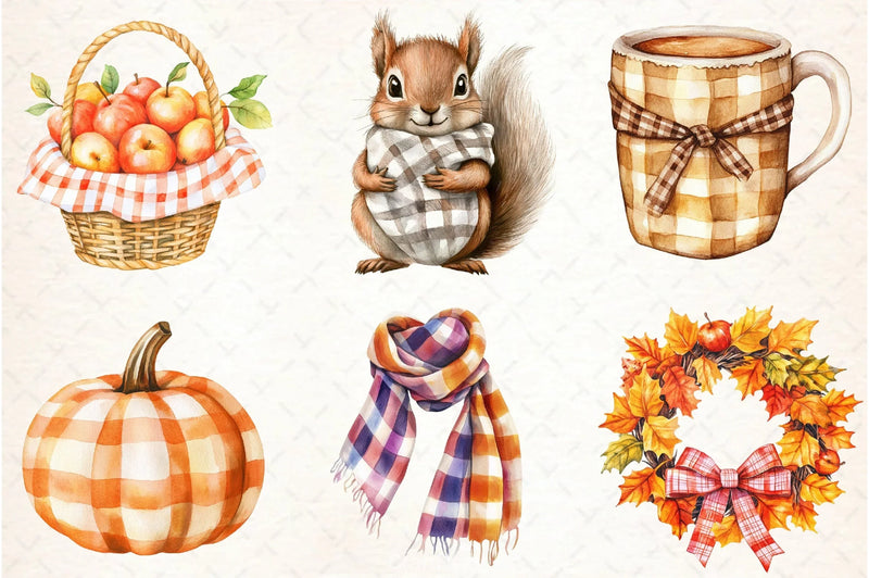 Gingham Autumn Clipart Bundle 6 - CraftNest - Digital Crafting and Art