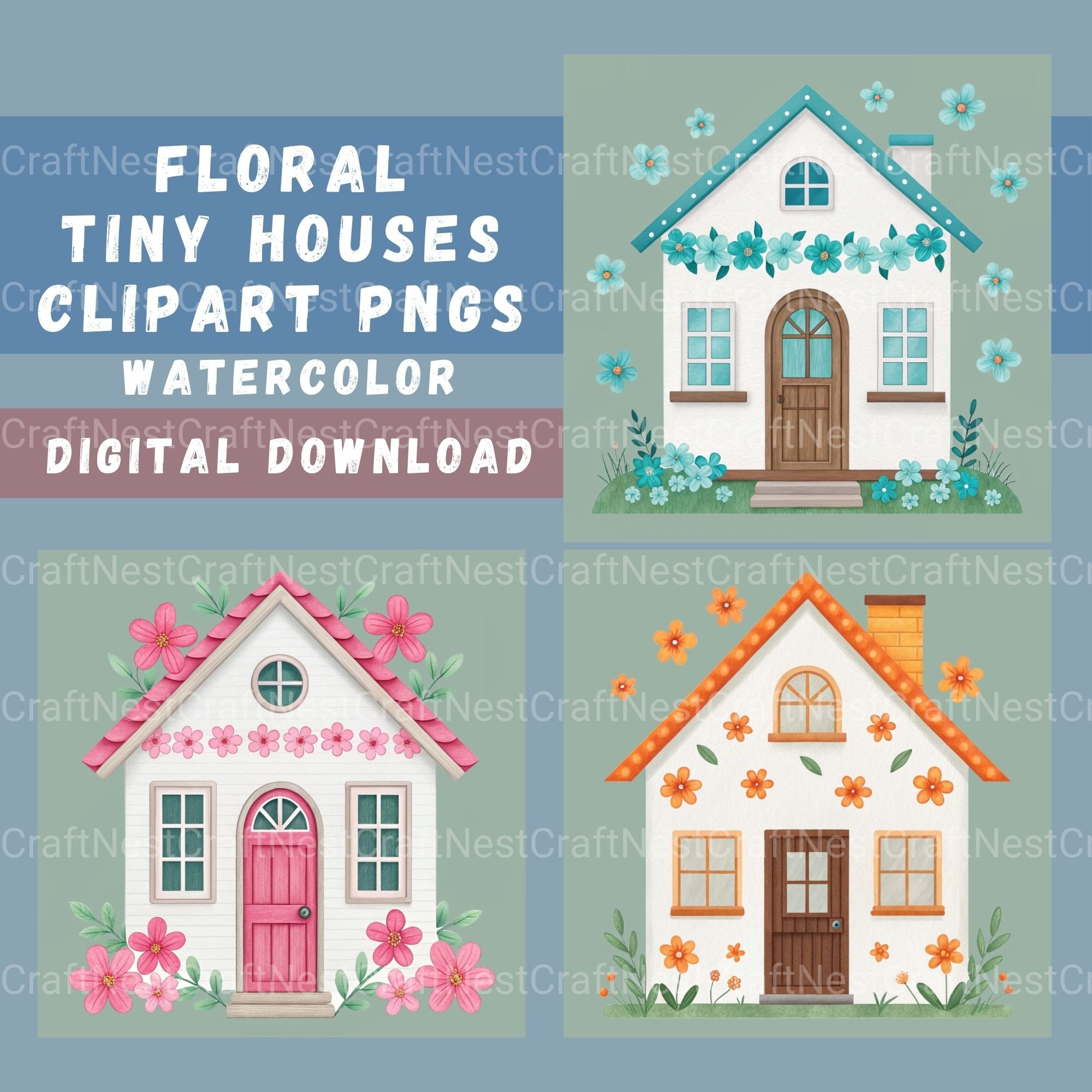 Floral Houses Clipart Bundle