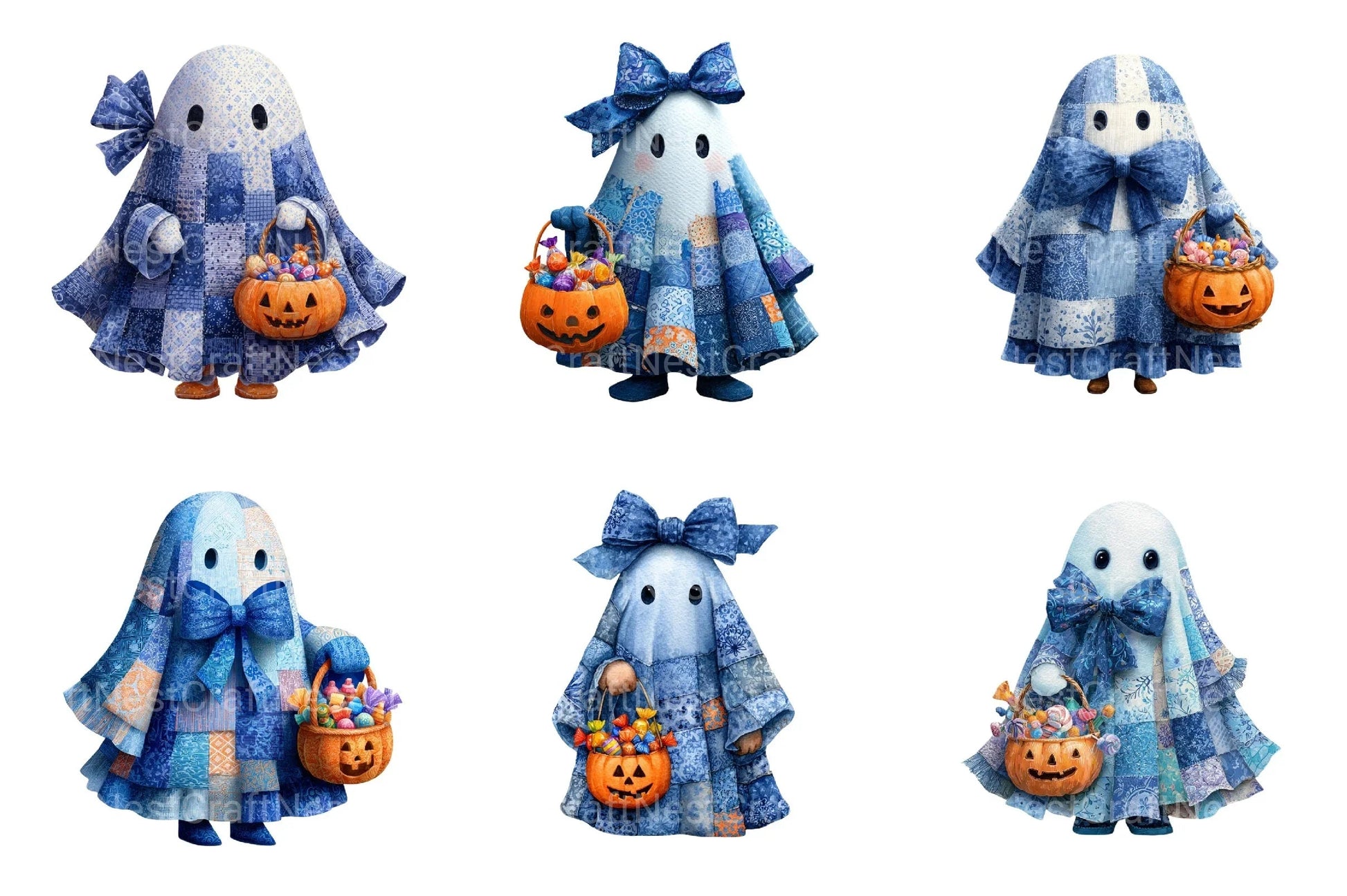 Halloween Blue Denim Ghost Clipart Bundle - CraftNest - Digital Crafting and Art