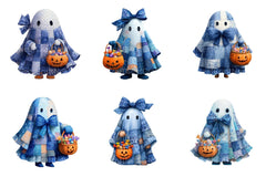 Halloween Blue Denim Ghost Clipart Bundle - CraftNest - Digital Crafting and Art