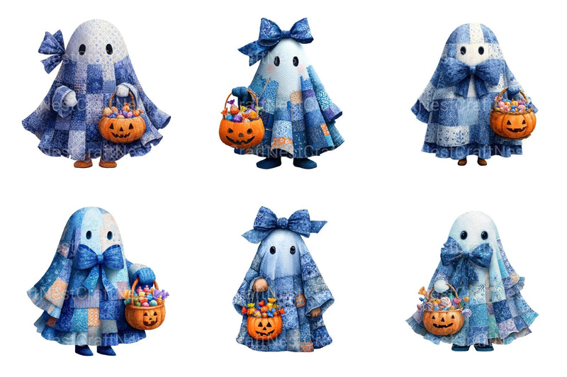 Halloween Blue Denim Ghost Clipart Bundle - CraftNest - Digital Crafting and Art