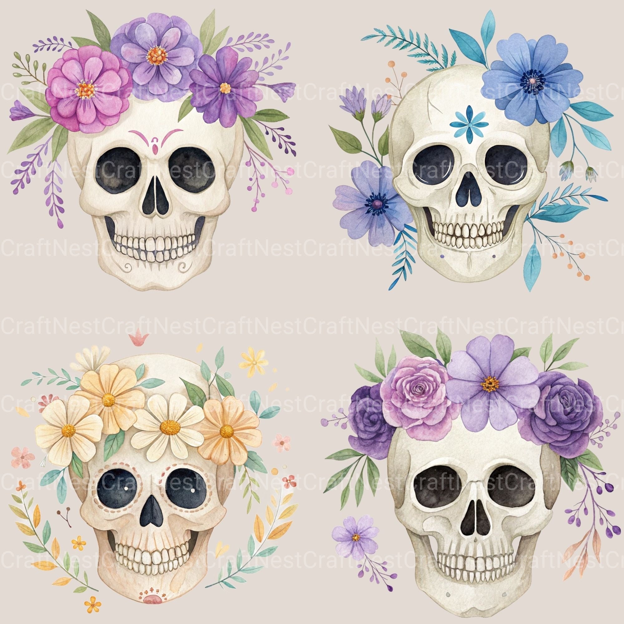 Skulls Floral Clipart Bundle