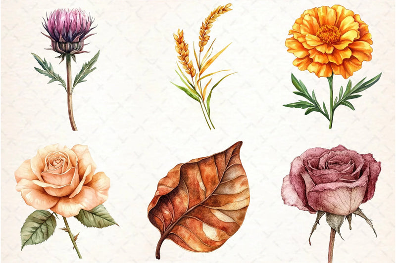 Fall Flowers & Leaves Clipart Bundle - CraftNest - Digital Crafting and Art