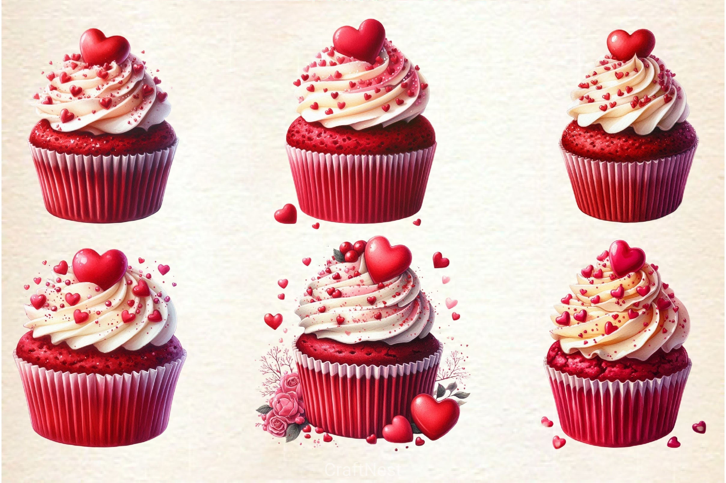 Red Velvet Cupcake Clipart Bundle