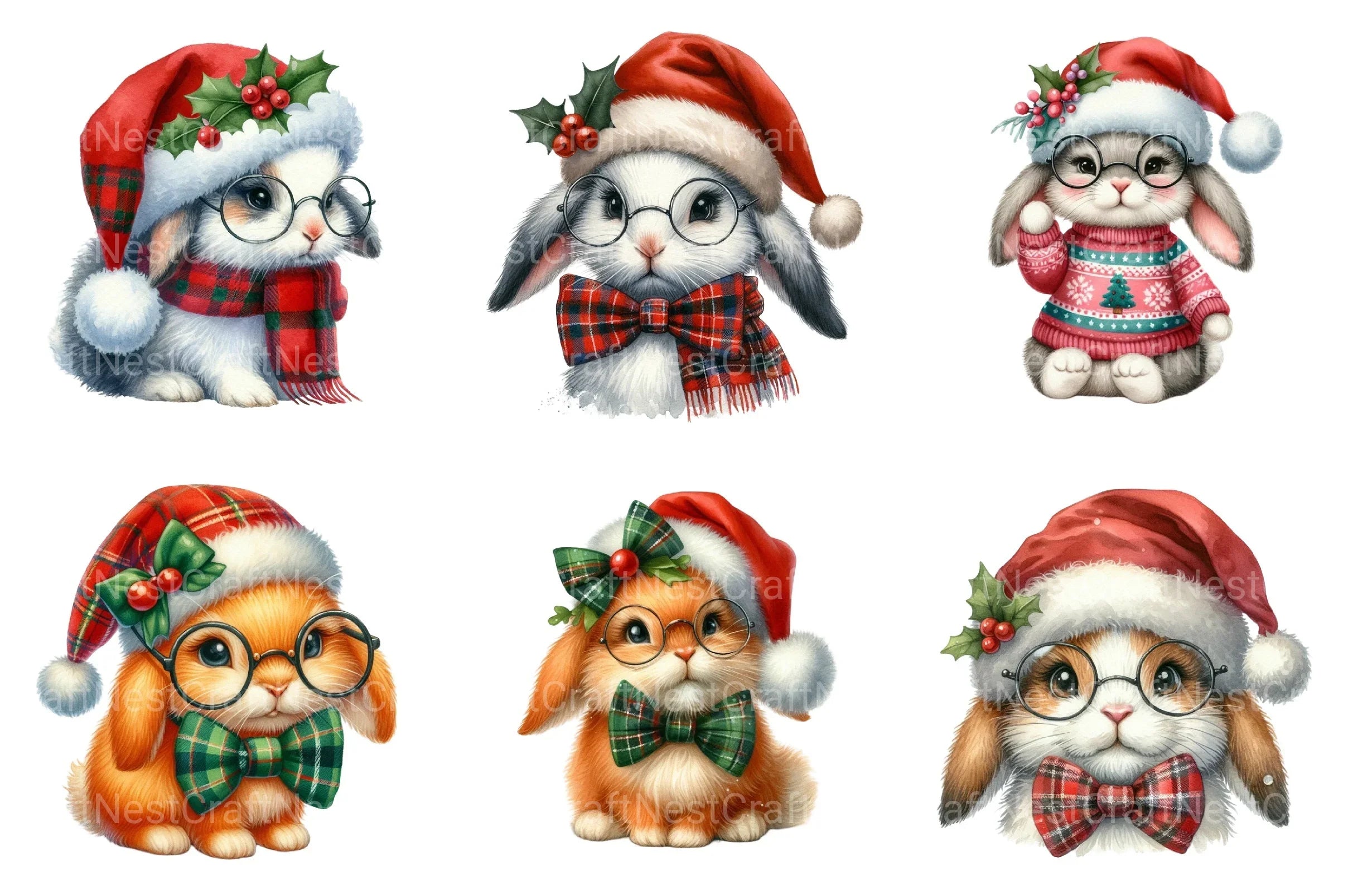 Christmas Bunny Clipart Bundle - CraftNest - Digital Crafting and Art