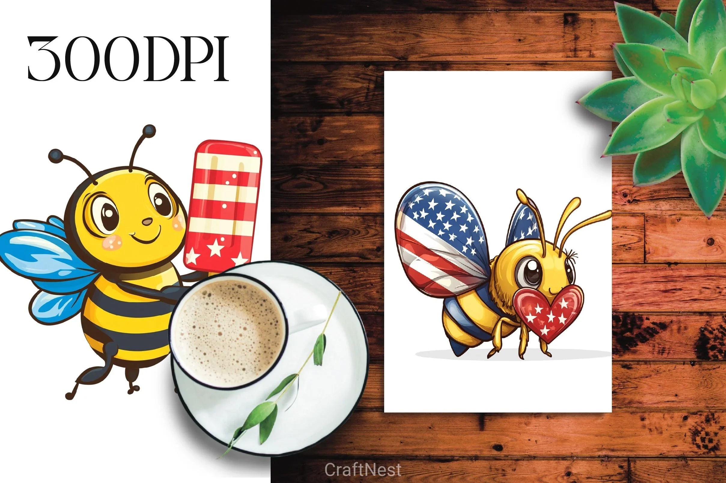 4th of July Bee Clipart Bundle - CraftNest - Digital Crafting and Art